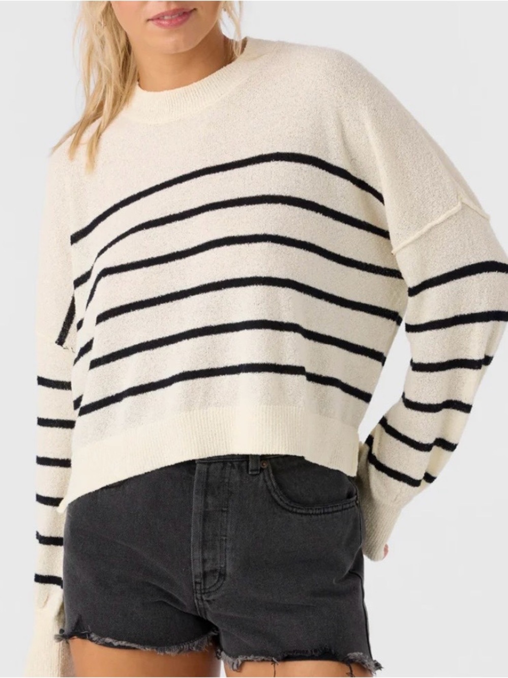 Striped Cream and Black Cozy Crewneck Sweater